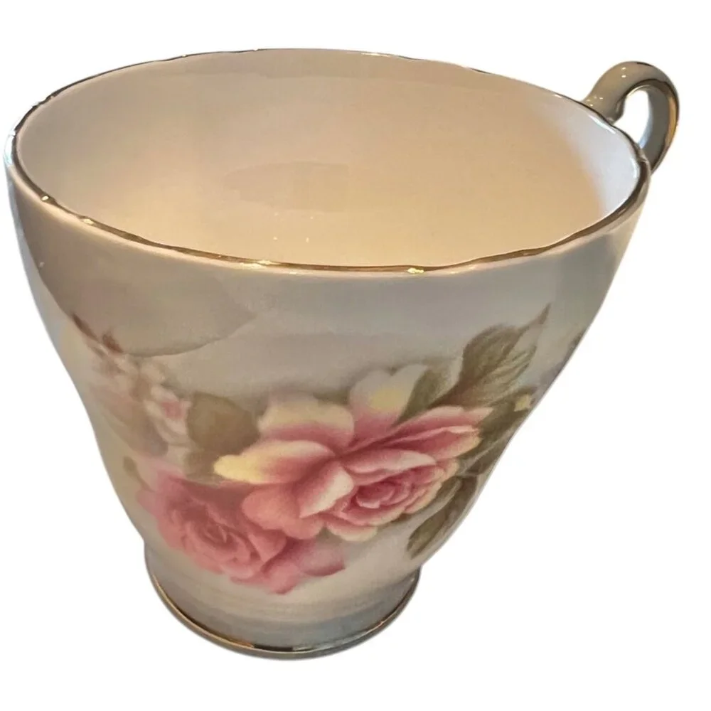 Regency English Bone China Cup & Saucer Floral Design Gold Trim Made In England